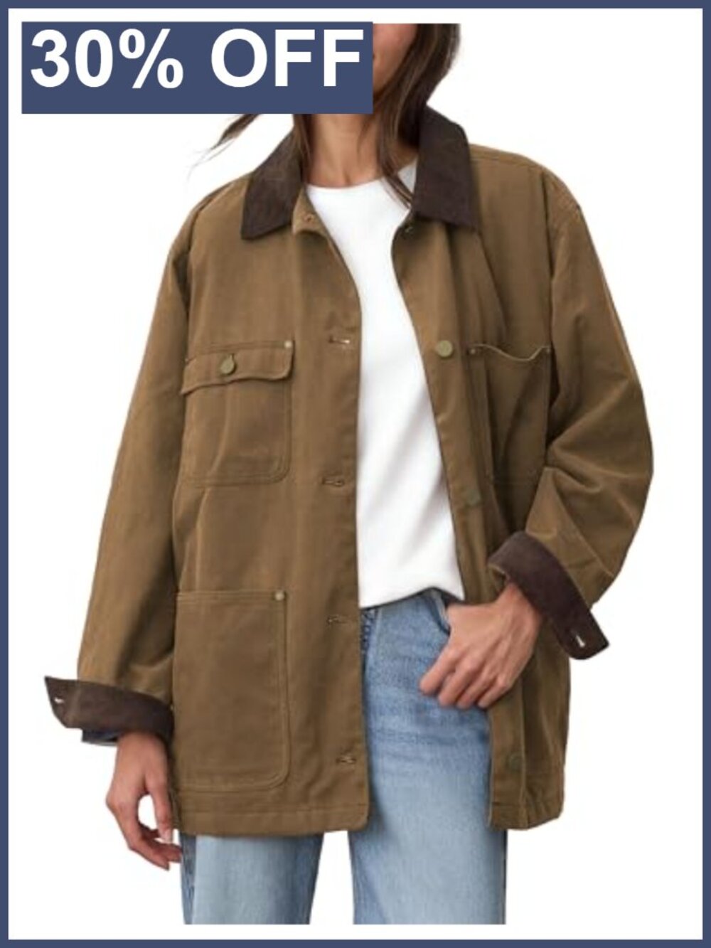 Womens Utility Barn Jacket Oversized Cotton Corduroy Collar Coat